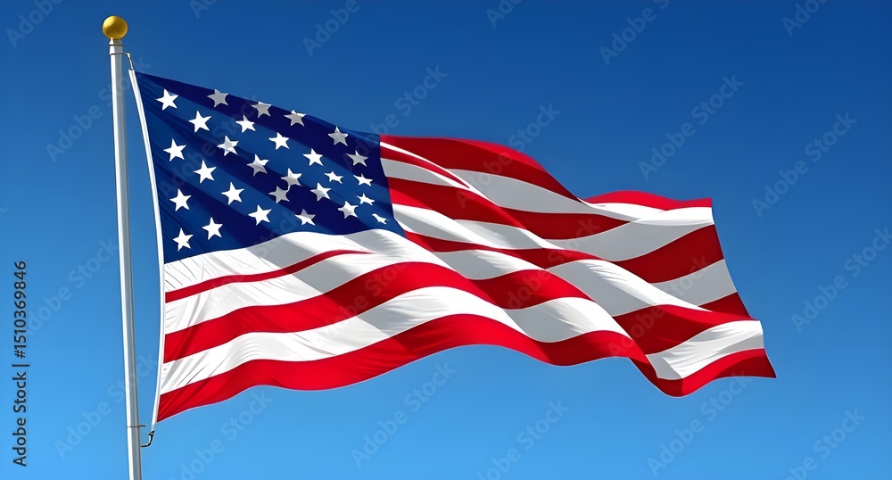 Obraz premium Waving American Flag Against Blue Sky for Patriotic Events or National Holiday Banners,Independence Day Design