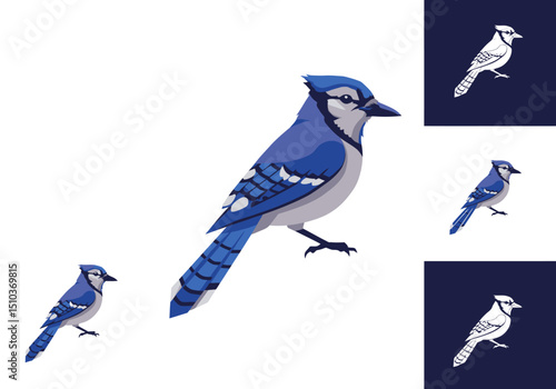 Stylized Blue Jay Illustrations with Varying Color and Size
