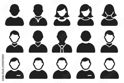 Silhouettes of diverse people representing different genders and occupations in black and white