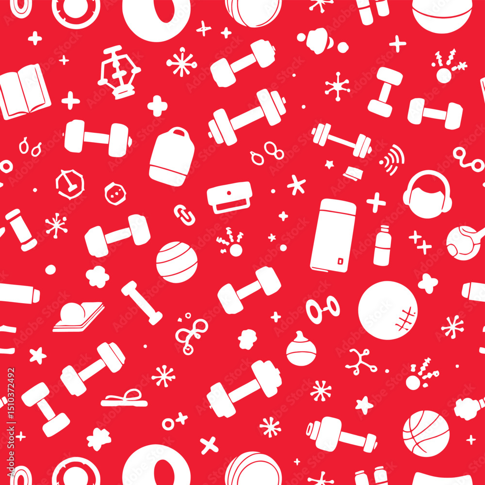 Seamless Fitness and Gym Equipment Pattern Vector EPS File for Health, Workout, and Exercise Design Projects Seamless Fitness and Gym Equipment Pattern Vector EPS File for Health, Workout, and Exercise Design Projects