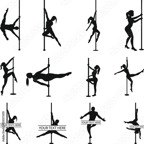 Pole Dance Poses Silhouettes, Pole Dancing SVG, Pole Dancer Svg, Exotic Dancer Silhouette, Vector Illustration