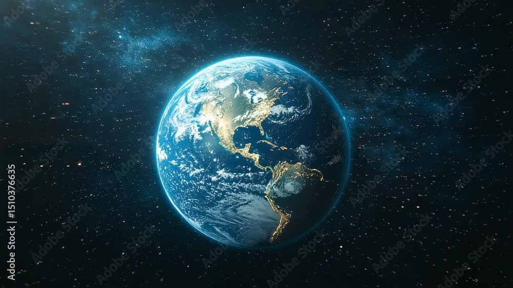 Illuminated Earth Visualization Against a Starry Cosmic Sky Background Illuminated Earth Visualization Against a Starry Cosmic Sky Background