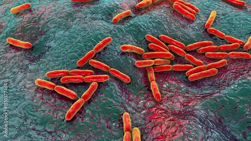 Bifidobacterium bacteria, 3D animation. Gram-positive anaerobic bacteria important for gut health, commonly used as probiotics and studied for their role in preventing gastrointestinal disorders.