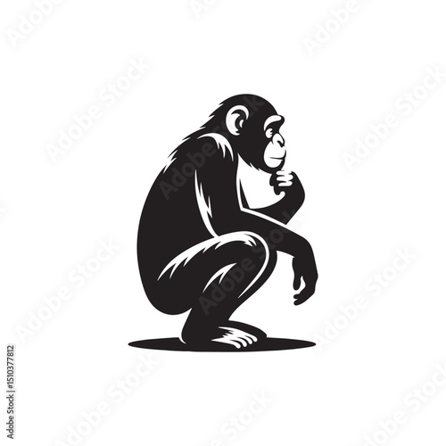 **"Expressive Chimpanzee Vector Silhouette: Intelligent Primate Design Featuring Strong Limbs, Thoughtful Posture, and Natural Form in Clean, Minimalist Style for Crafts and Digital Art"**
