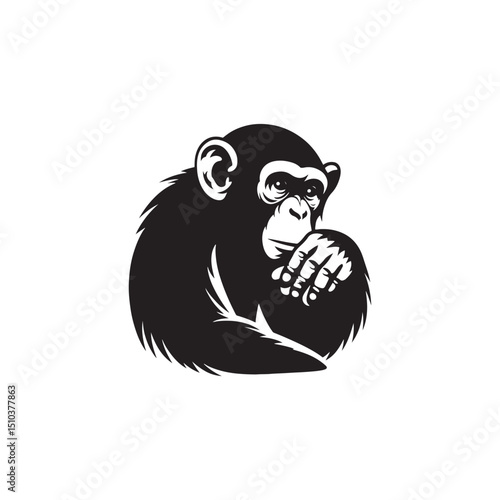 **"Expressive Chimpanzee Vector Silhouette: Intelligent Primate Design Featuring Strong Limbs, Thoughtful Posture, and Natural Form in Clean, Minimalist Style for Crafts and Digital Art"**

