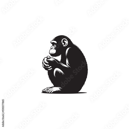**"Expressive Chimpanzee Vector Silhouette: Intelligent Primate Design Featuring Strong Limbs, Thoughtful Posture, and Natural Form in Clean, Minimalist Style for Crafts and Digital Art"**
