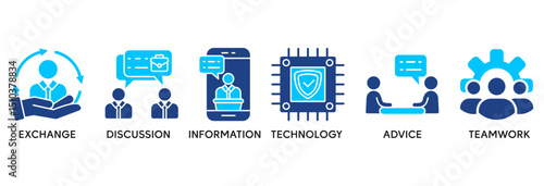 Communication icon set vector illustration concept relate to exchange, discussion, information, technology, advice, and teamwork