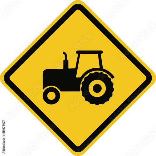 Warning Sign Featuring Black Tractor Silhouette on Yellow Diamond Background