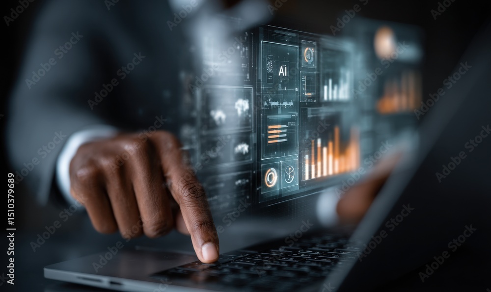 A man is using a laptop to draw a picture of a hand pointing at the letter A A man is using a laptop to draw a picture of a hand pointing at the letter A