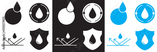 Waterproof icons. Water drop protection concept. Vector for websites, mobile interfaces, presentations, banner, visual branding etc. Vector illustration. EPS 10