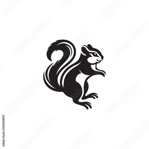 **"Playful Chipmunk Vector Silhouette: Lively Small Rodent Design Featuring Fluffy Tail, Foraging Pose, and Striped Back in Clean, Minimalist Style for Crafts and Digital Art"**
