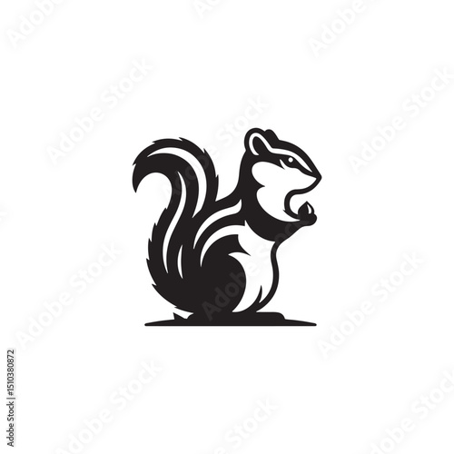 **"Playful Chipmunk Vector Silhouette: Lively Small Rodent Design Featuring Fluffy Tail, Foraging Pose, and Striped Back in Clean, Minimalist Style for Crafts and Digital Art"**
