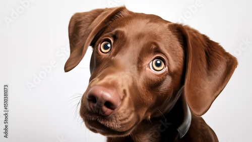 Wallpaper Mural Cute Chocolate Labrador Puppy with Curious Head Tilt and Expressive Eyes. Adorable Pet Dog Portrait, Funny Animal Friend on White Background. 4K. Torontodigital.ca