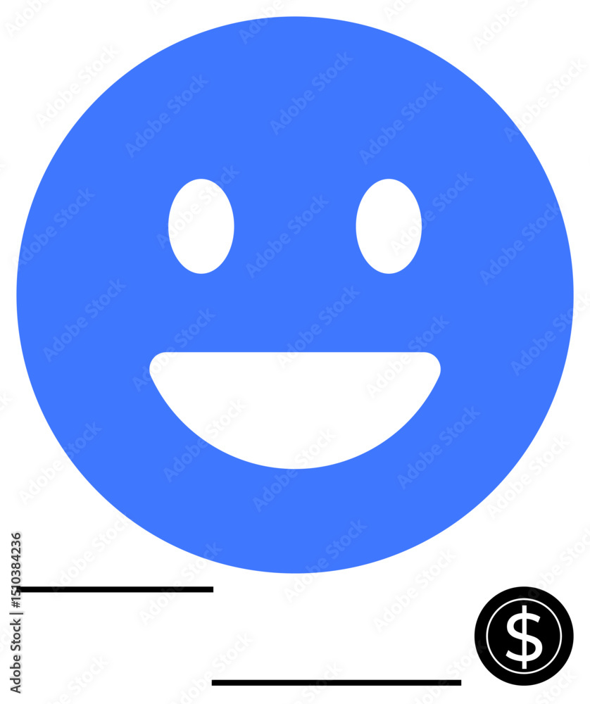 Smiling blue face with dollar sign, minimal design. Ideal for finance, success, positivity, online marketing, financial wellness, economic growth, simple landing page Smiling blue face with dollar sign, minimal design. Ideal for finance, success, positivity, online marketing, financial wellness, economic growth, simple landing page