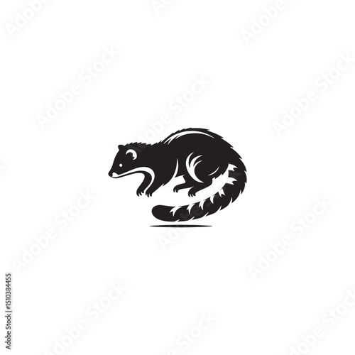 **"Mysterious Civet Vector Silhouette: Sleek Nocturnal Mammal Design Featuring Long Body, Striped Tail, and Stealthy Stance in Clean, Minimalist Style for Crafts and Digital Art"**
