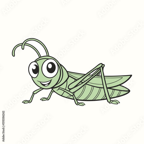 Cartoon grasshopper walking on a white background