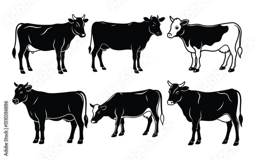 Cow Clipart Bundle Farm Animal Silhouettes.