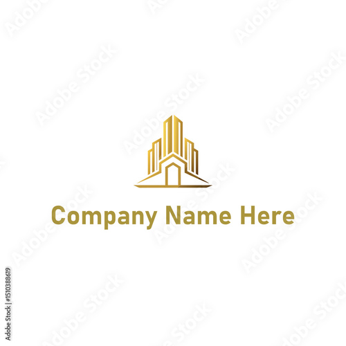 Gold real estate logo with a highrise and house outline