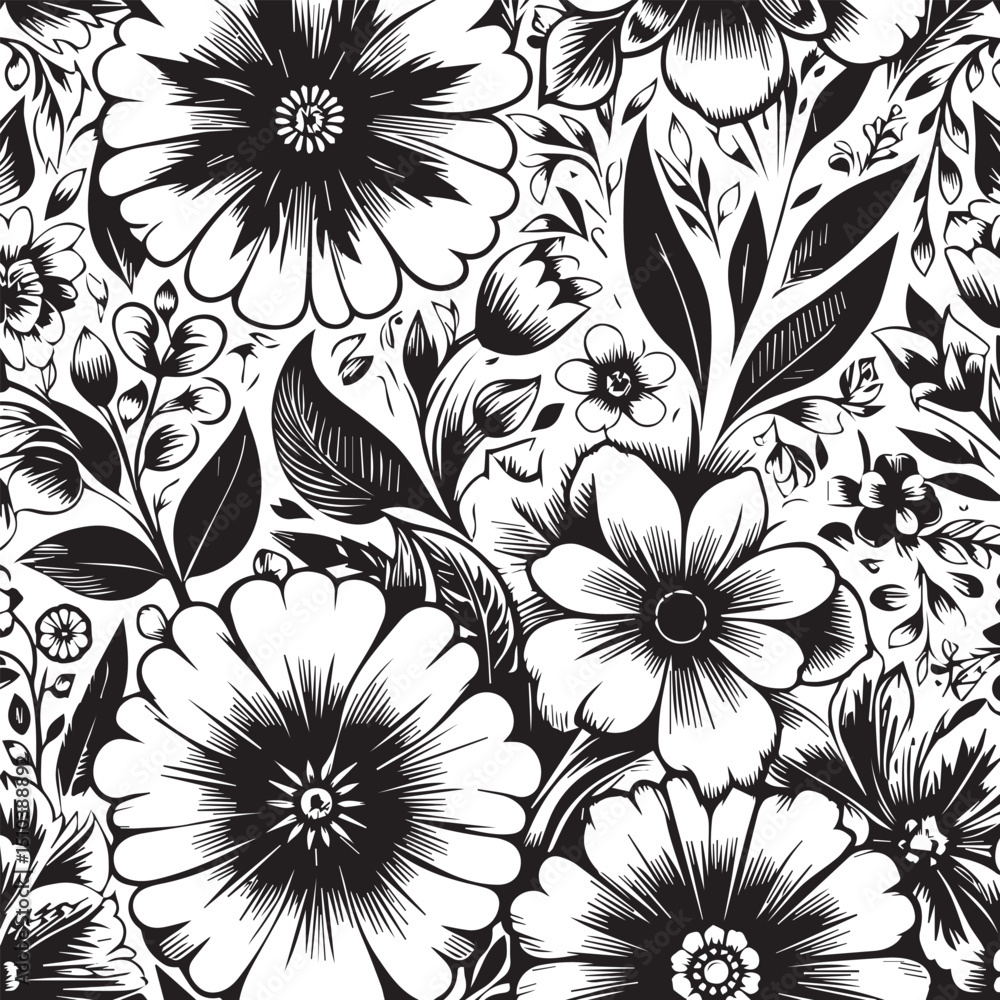 custom made wallpaper toronto digitalSeamless Floral Pattern Vector in Classic Black & White