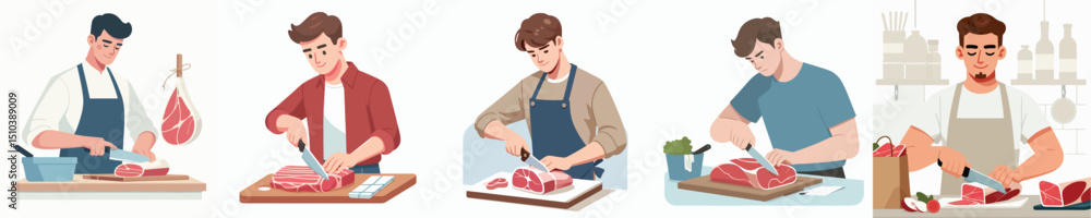 vector of a young man cutting meat vector of a young man cutting meat