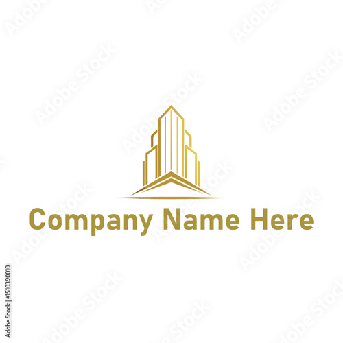 Gold real estate logo with a highrise and house outline