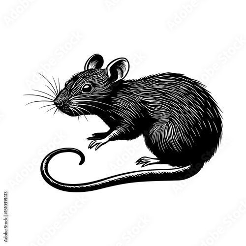Detailed Black and White Rat Illustration
