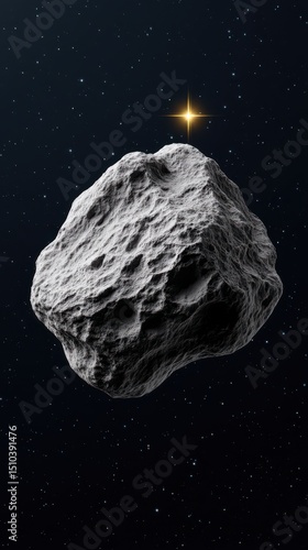 Asteroid Floating in Space Against a Starry Cosmic Background