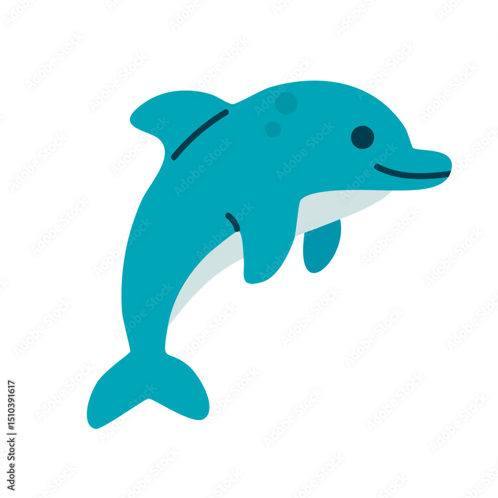 Fototapeta premium Smiling dolphin jumping playfully, designed for ocean-themed children's projects, books, and educational materials