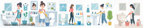 vector of a woman cleaning the bathroom