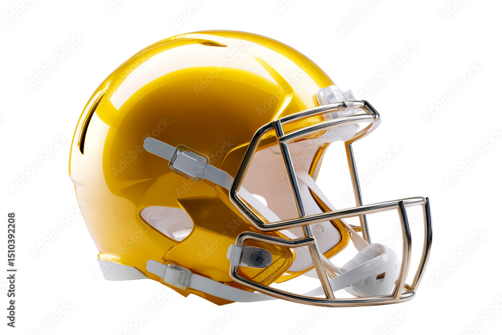 Fototapeta premium A glossy gold football helmet rests on a transparent background