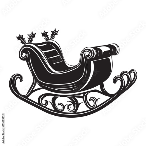 sleigh silhouettes, Santa claus sleigh silhouette isolated. Christmas sleigh flat illustration isolated. Festive decorative element