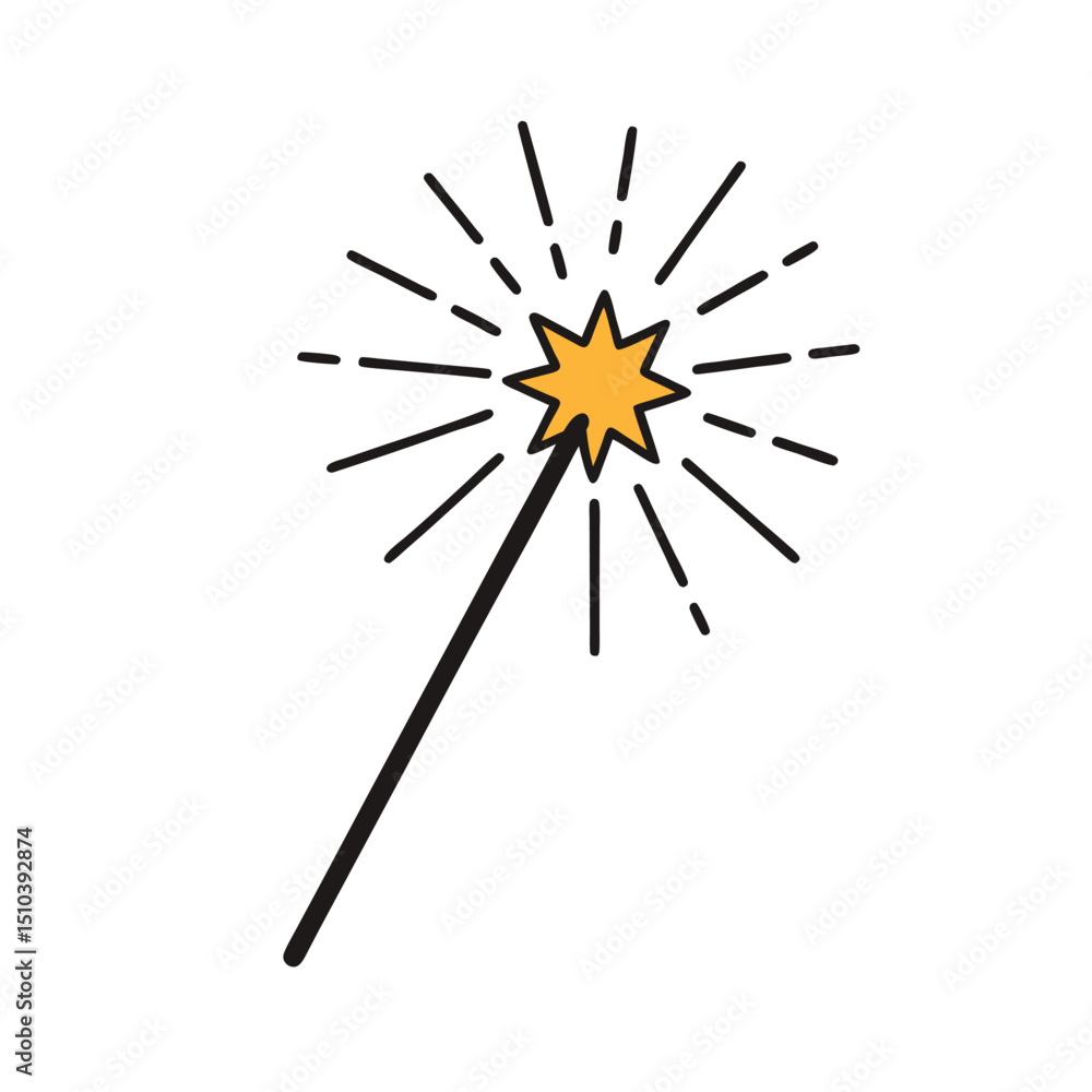 Cartoon illustration of a magical star wand with bursting star effects isolated Cartoon illustration of a magical star wand with bursting star effects isolated
