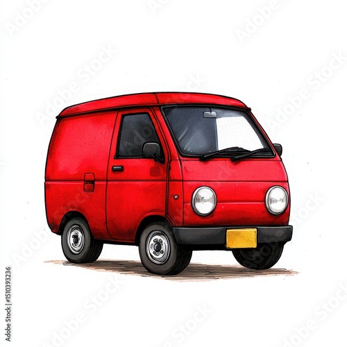 Red Vintage Van Illustration Pixel Art Style White Background