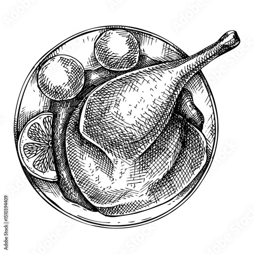 Hand drawn roasted duck sketch
