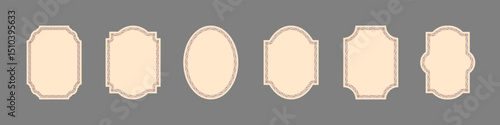 Vintage frames set isolated on gray background. Ornamental label frames. Fashionable ornate frames for wedding invitations, greeting cards, prints.