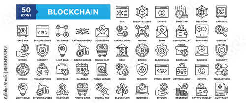 50 Blockchain icon collection set. Containing design digital, blockchain, business, technology, network, tech	
