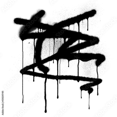 Black dripping spraypaint scribbles lines texture, no background