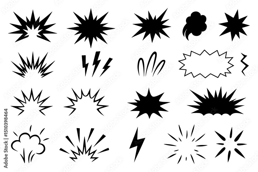 Fototapeta premium Hand Drawn Comic Speech Bubble Boom and Smoke Doodle Elements Vector Collection
