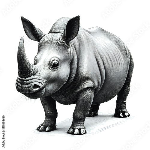 Detailed rhino illustration art of a rhinoceros standing strong wildlife animal on transparent background