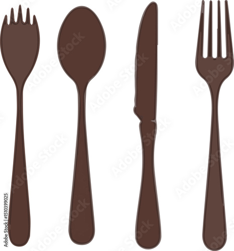 Create a kinds of deferent Cutlery collection silhouettes. Cutlery collection Spoon, knife, fork. Restaurant signs vector art with white background.