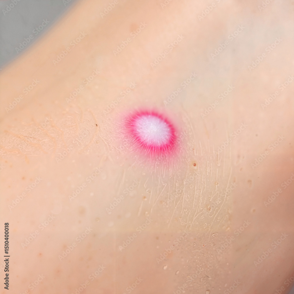 Fototapeta premium Pink circular design on skin with natural background 