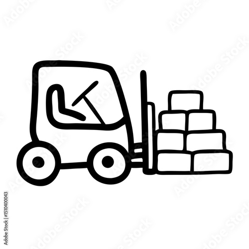 Forklift moving bricks in a simple line art style with transparency  