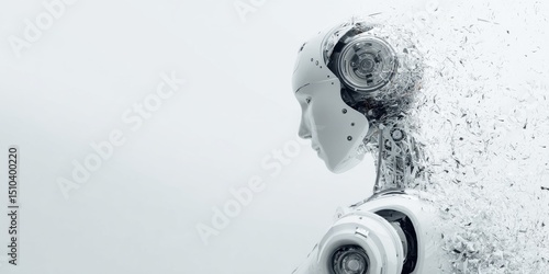 A robot with a face made of broken pieces