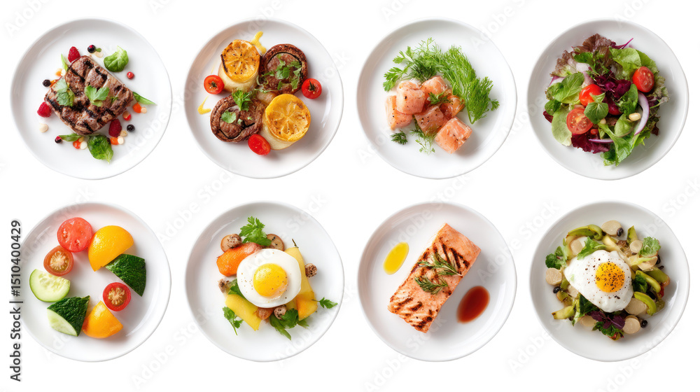 Set of Plates of Asian Meals on Transparent Background Set of Plates of Asian Meals on Transparent Background