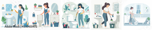 vector of a woman cleaning the bathroom