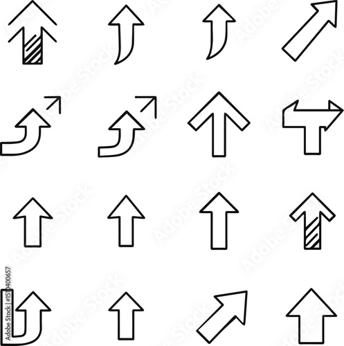 Create a kinds of deferent arrow, icon, vector, set, sign, symbol, design, arrows, web, direction, illustration, button, icons, element vector art  silhouette with white background.