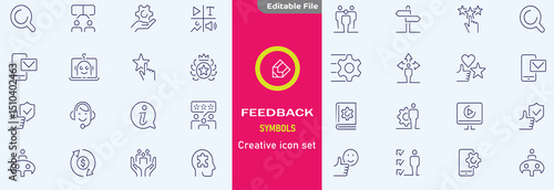 Feedback set of web icons in line style. Feedback and Review icons for web and mobile app. Customer relationship management. Star rating, satisfaction, emotion, testimonials, quick response,
