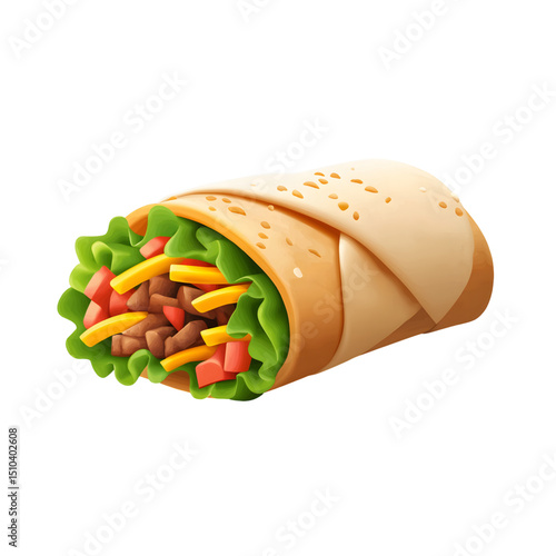 Shawarma wrap 3d icon isolated on a transparent background