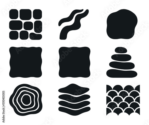 Abstract Nature Icons. Solid, filled icons set of abstract nature-inspired layouts: organic grid, fluid lines,
