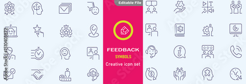Feedback set of web icons in line style. Feedback and Review icons for web and mobile app. Customer relationship management. Star rating, satisfaction, emotion, testimonials, quick response,